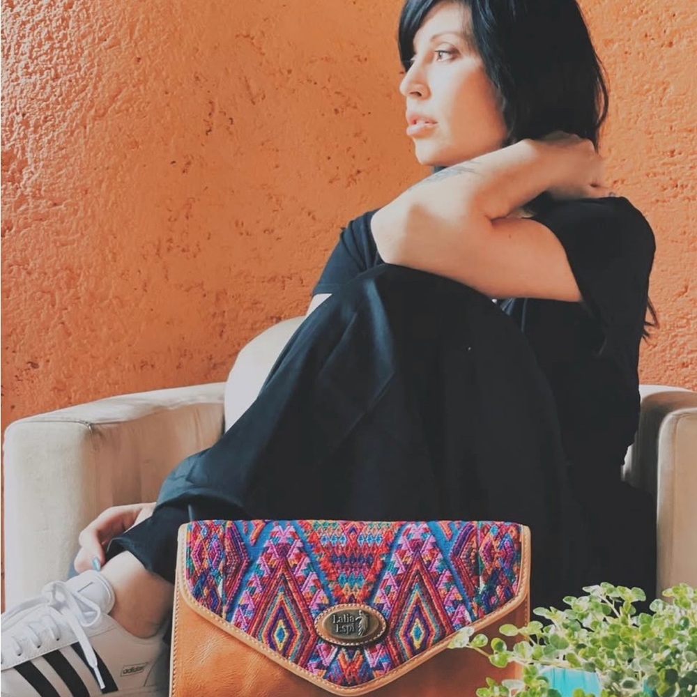 Leather one of a kind boho clutch